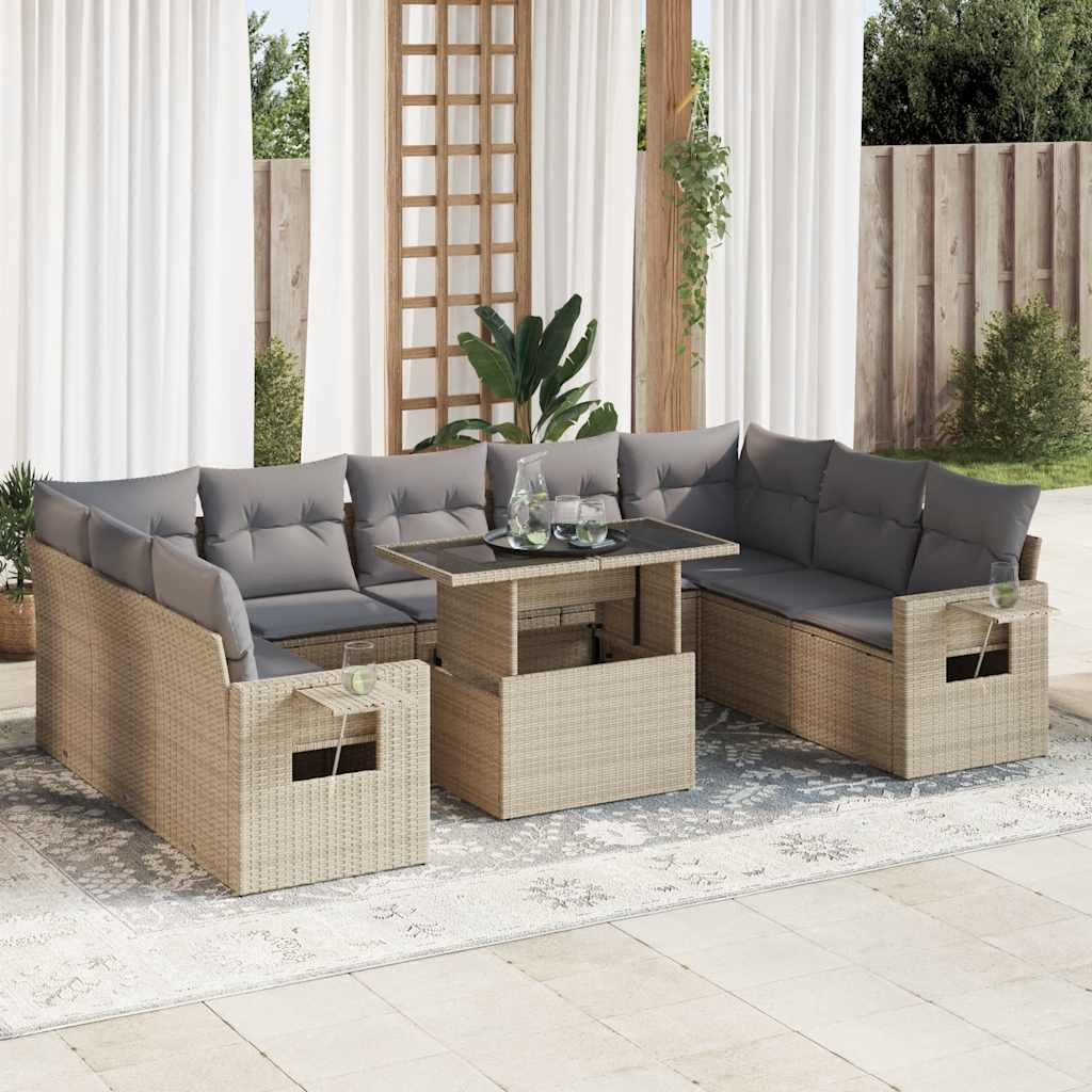 Garden Sofa Set with Cushions Modular Sofa 10 Piece Grey Poly Rattan - 62×62×69cm