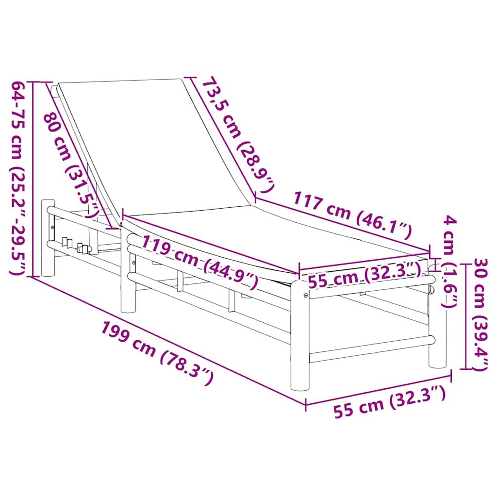 Versatile Sun Lounger with Cushions 55x199x30 Home Use Evening