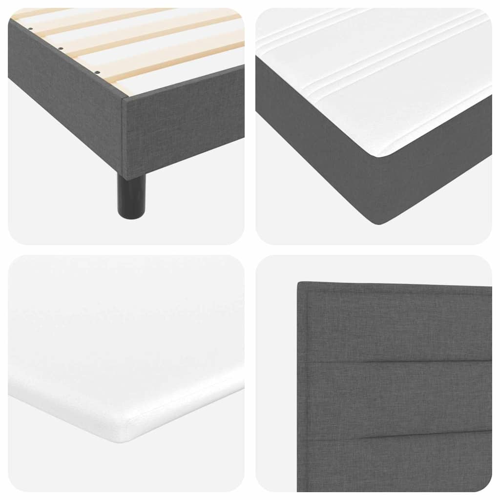 Dark Grey and White Fabric Box Spring Bed with Foam Mattress and LED Headboard