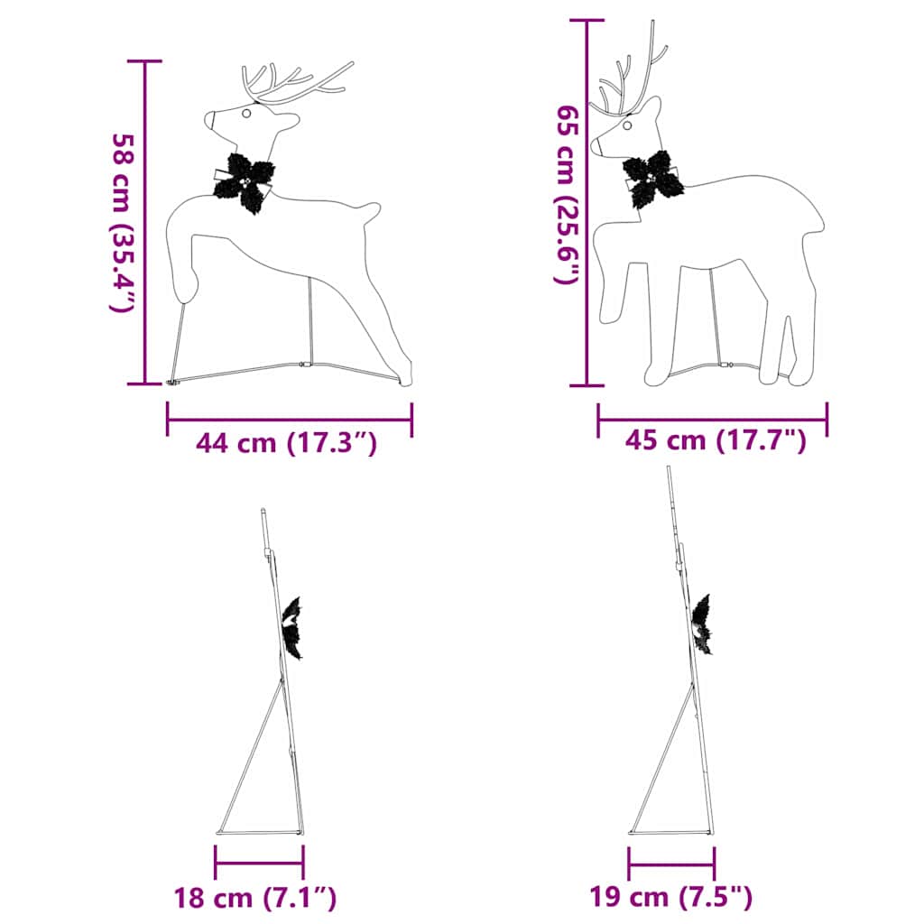 Versatile LED Reindeers 2 pcs Cold White Fabric - Soft Upholstery