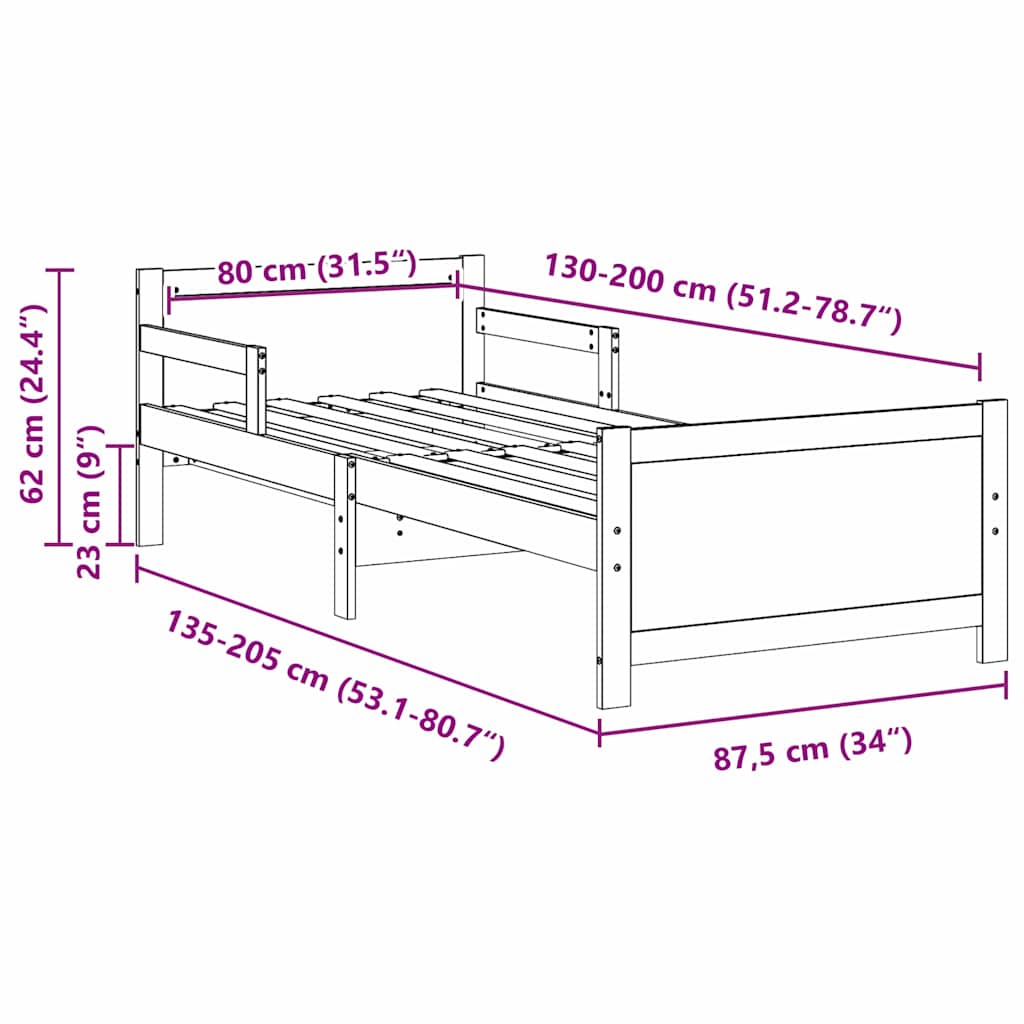 Classic Extendable Bed Frame for Kids Other Brown - Sturdy Frame
