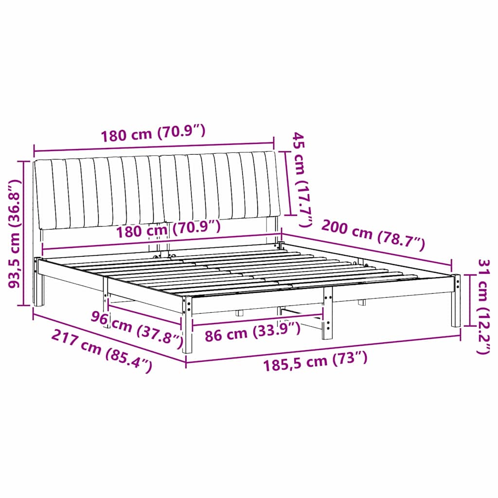 Modern Bed Frame with Headboard Brown Solid Pine Wood - High Quality