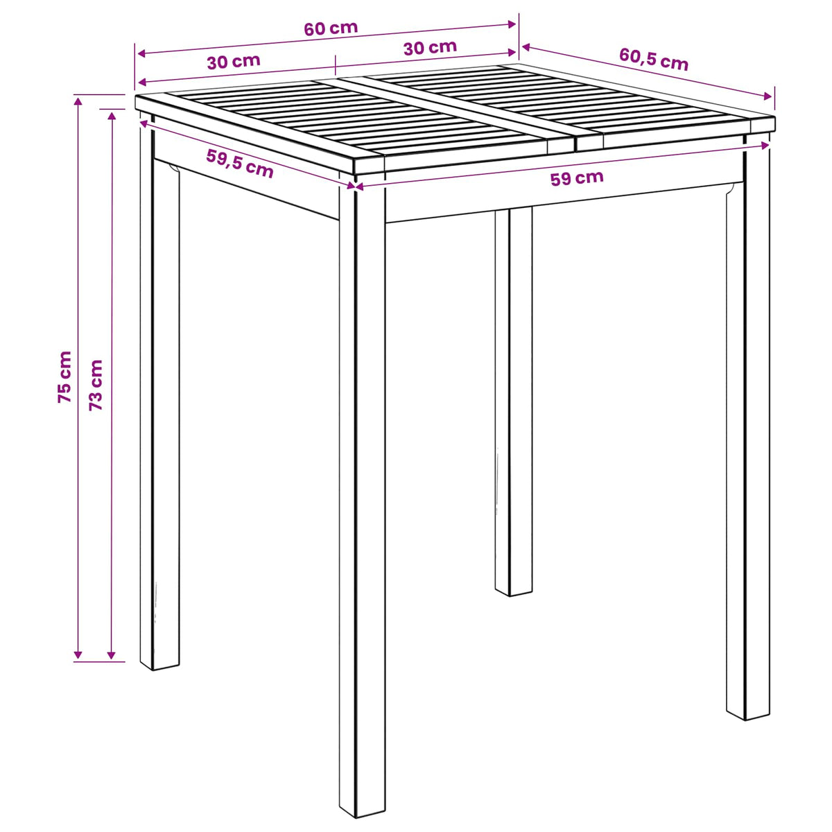 Outdoor Table Natural Wood 60x60.5x75cm