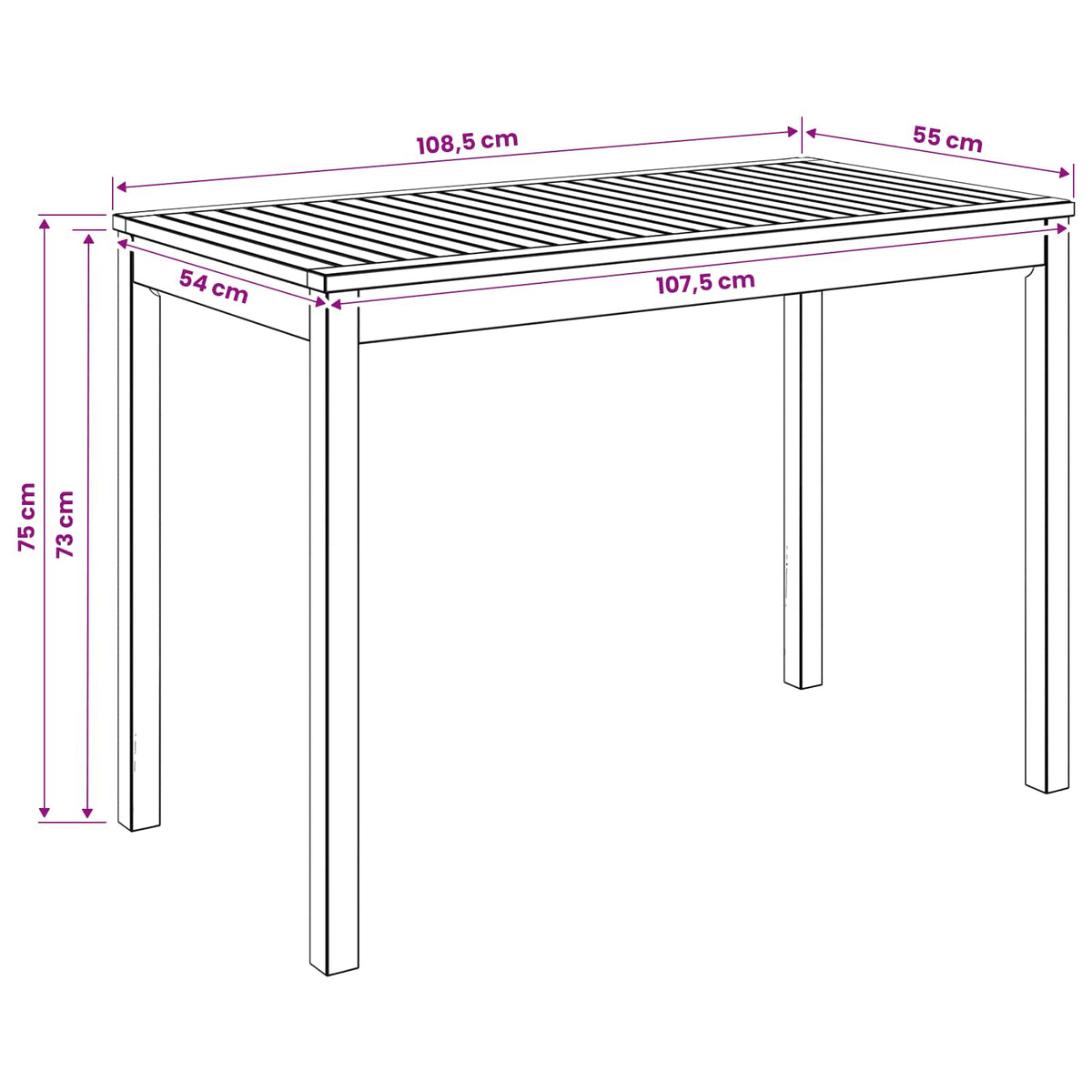 Outdoor Table Natural Wood 108.5x55x75cm