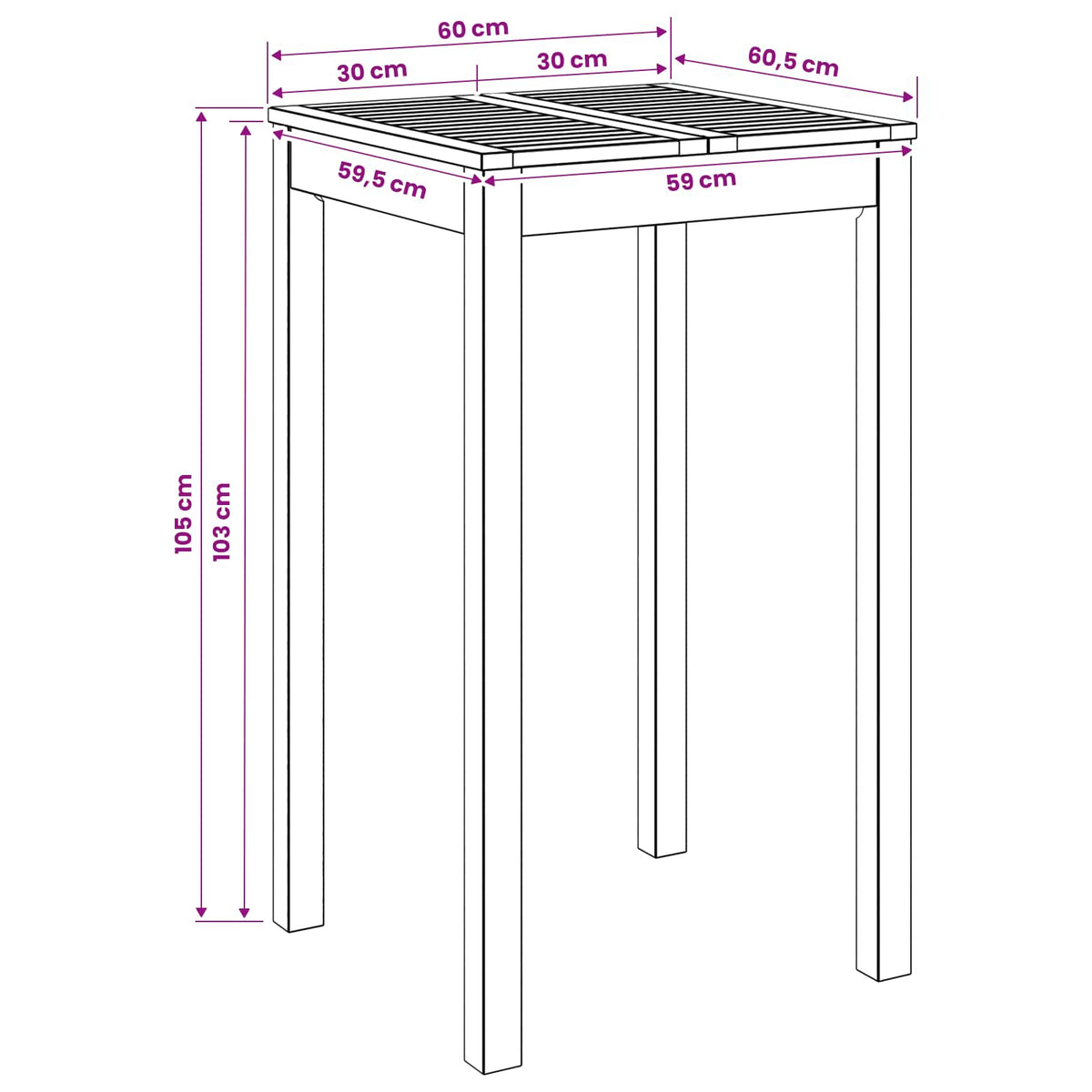 Outdoor Bar Table Natural Acacia 60x60.5x105cm