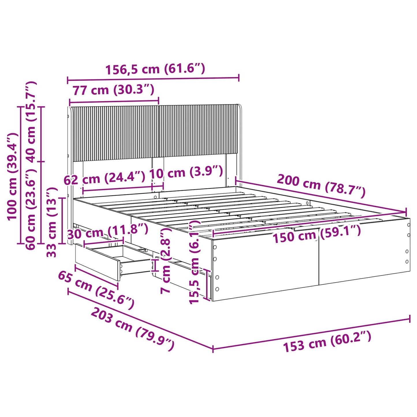 Bed Frame Storage Sonoma Oak 156.5 cm x 203 cm x 100 cm