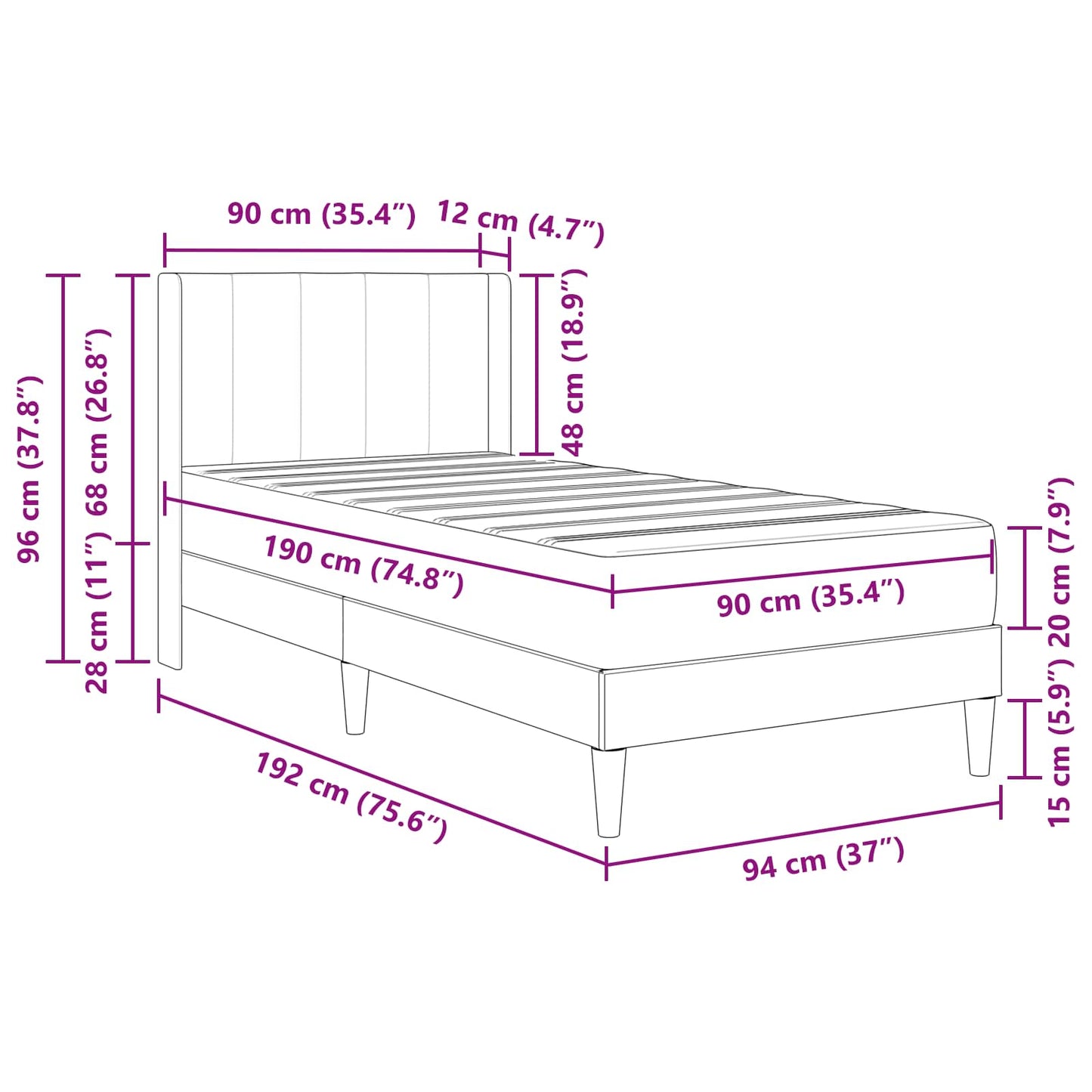Single Bed Frame with Mattress Velvet Upholstered Plywood Slatted Foam Comfort Dark Grey