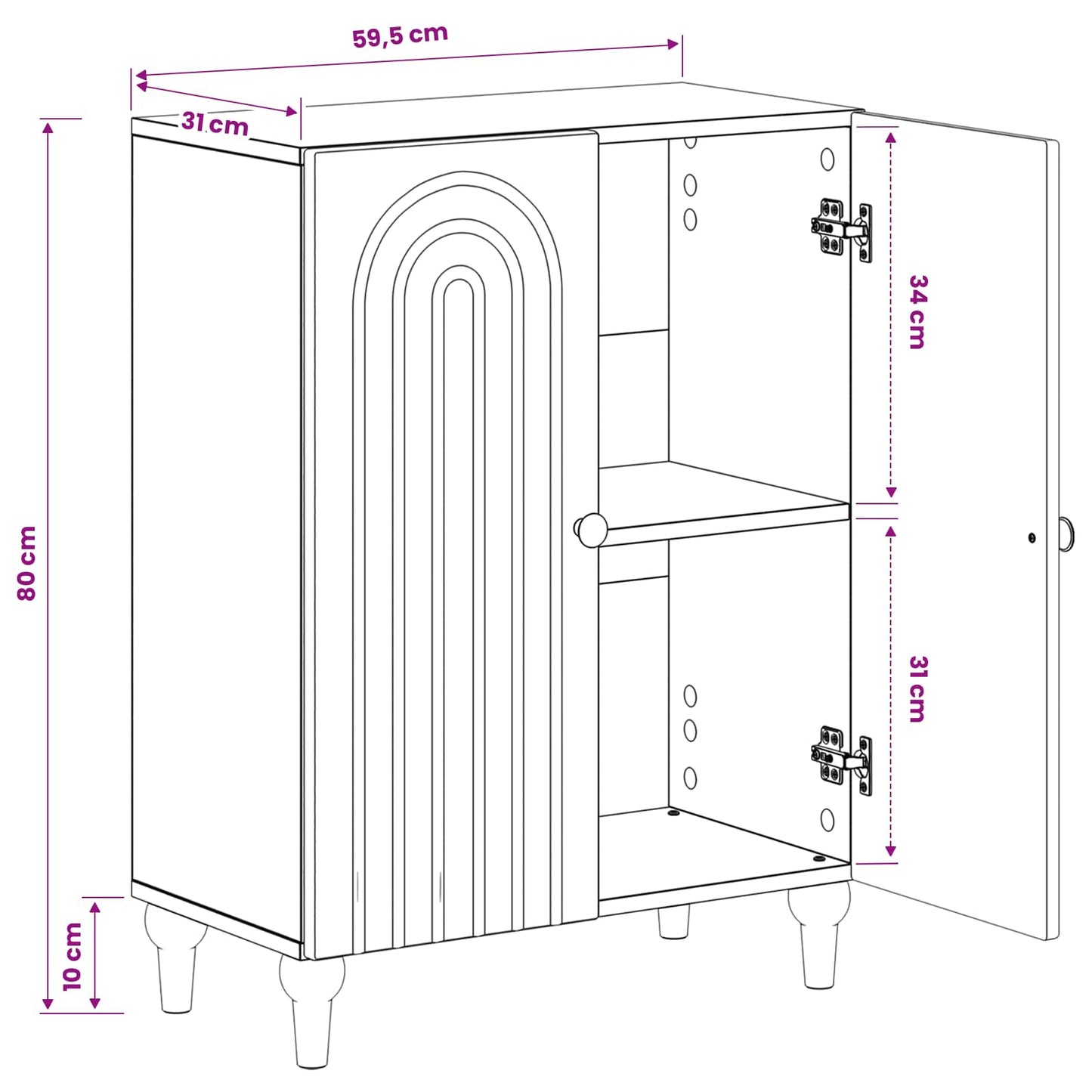 Bathroom Storage Cabinet White Slim 59.5x31x80cm