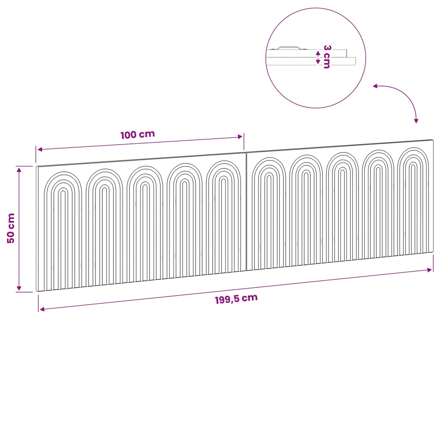 Wall Headboard Brown Engineered Wood 199.5 cm x 3 cm x 50 cm