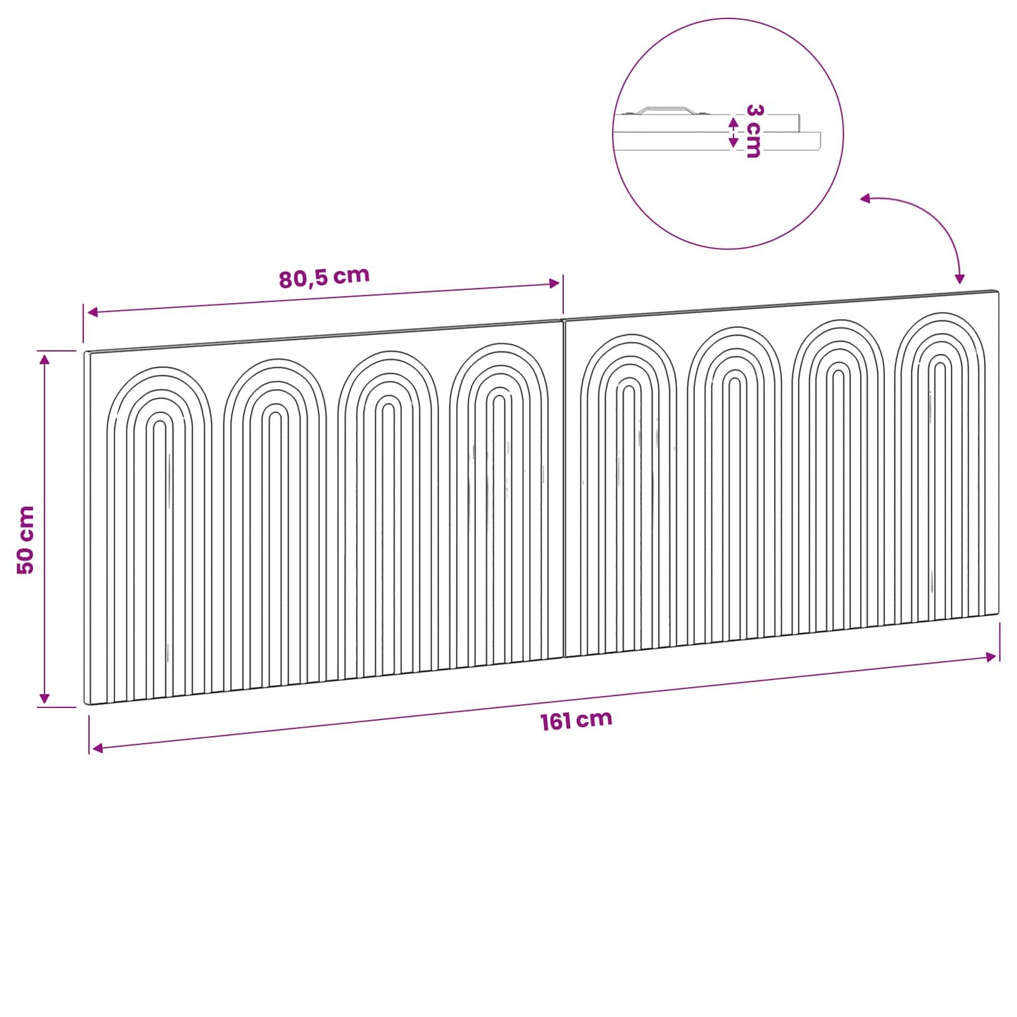Wall Headboard Engineered Wood 161 cm x 3 cm x 50 cm