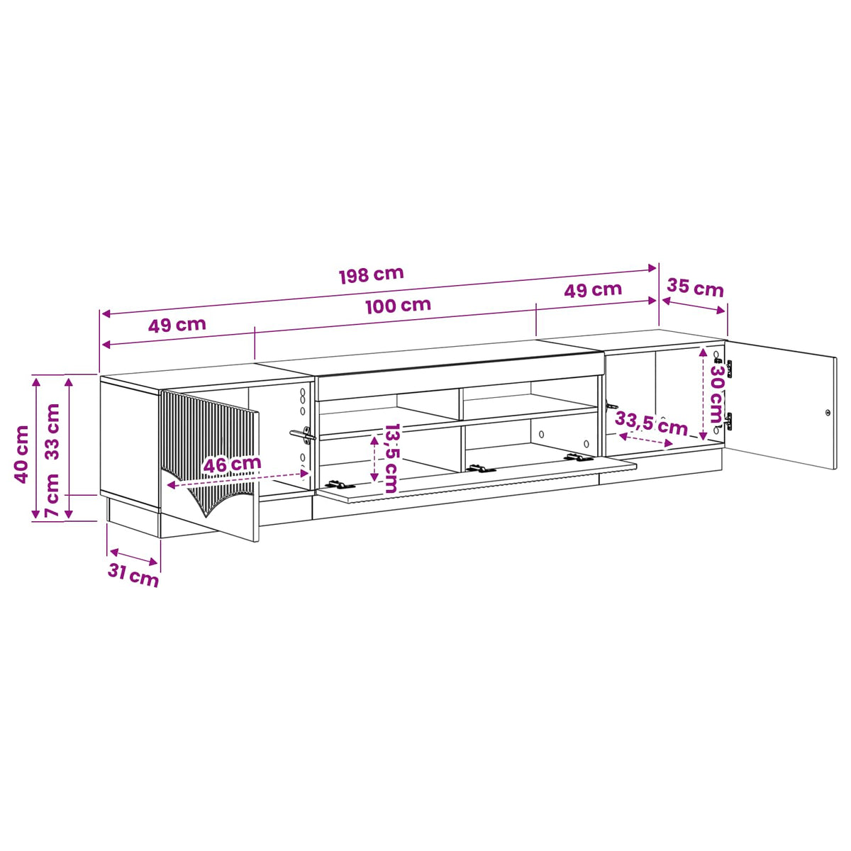 Modern TV Cabinet White Wood 49x35x40cm