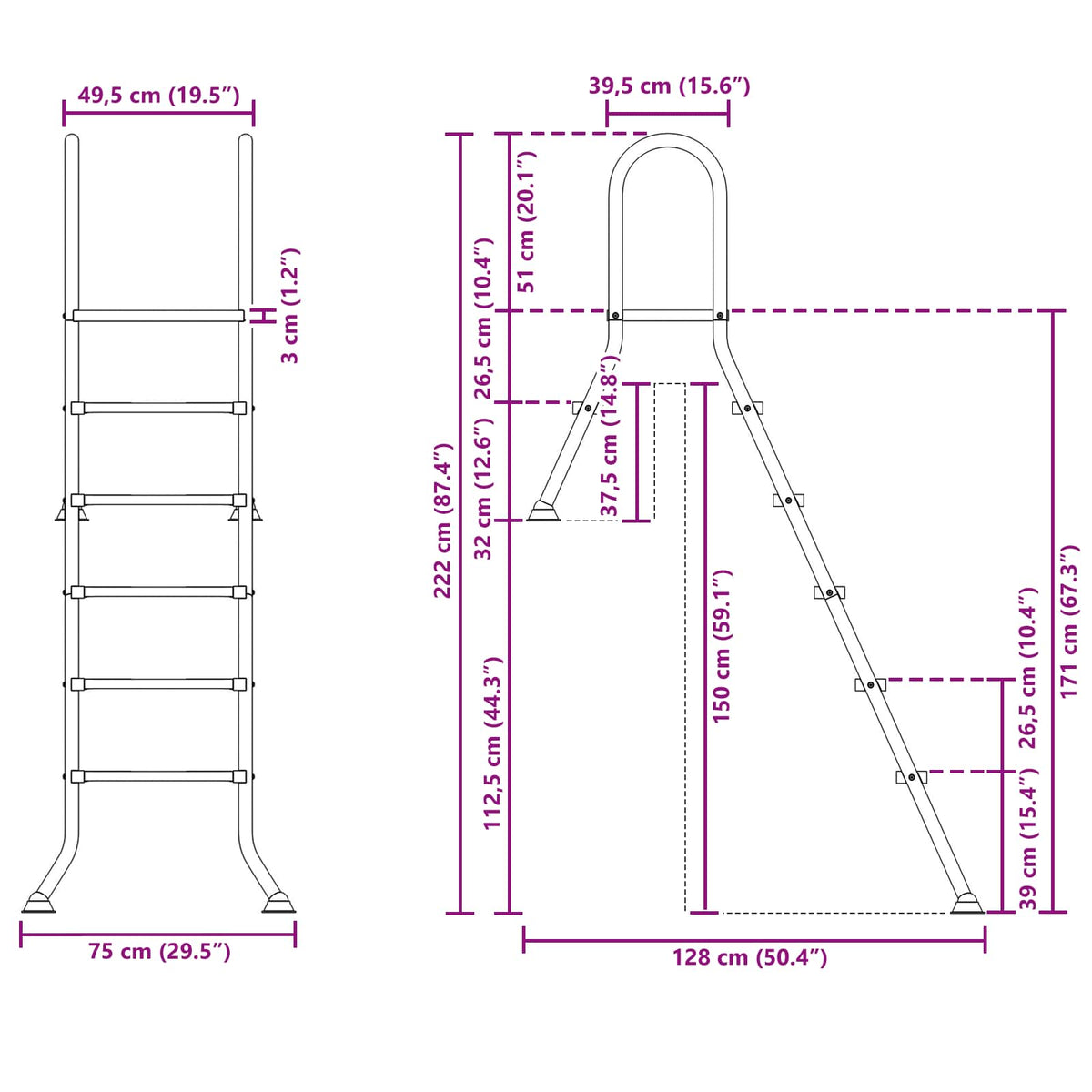 Pool Ladder Stainless Steel 5-Step 222x128cm