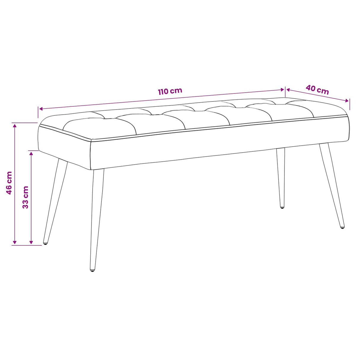 Black Velvet Button Tufted Bench 110cm | HomeAndLiving - 9