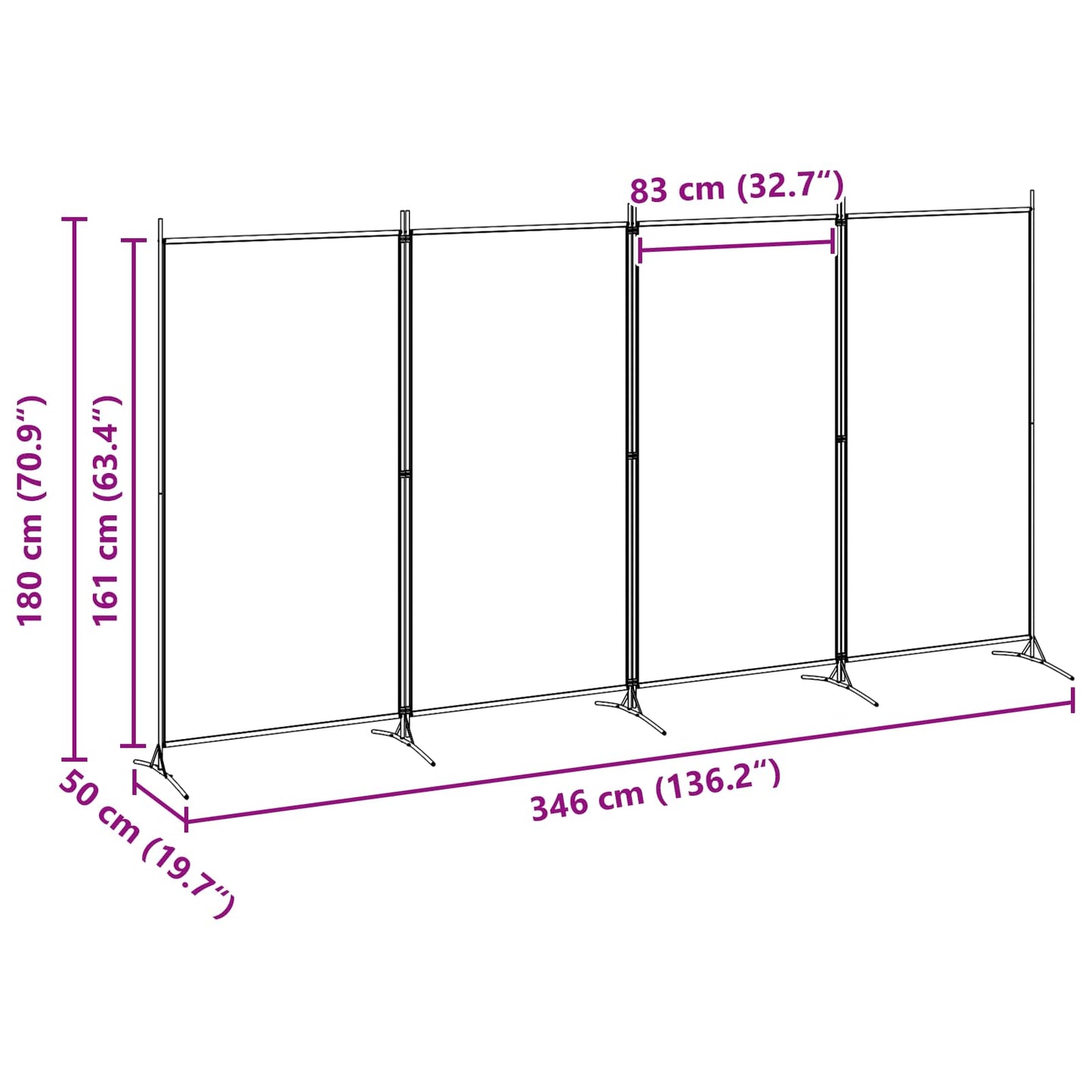 4-Panel Fabric Room Divider Beige 346cm | HomeAndLiving