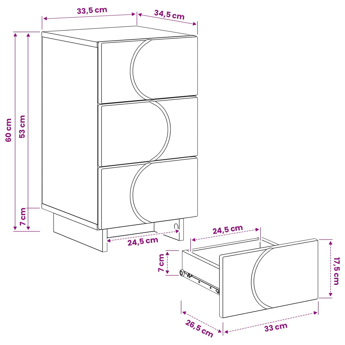 Bedside Cabinet Oak Finish 33.5x34.5x60cm
