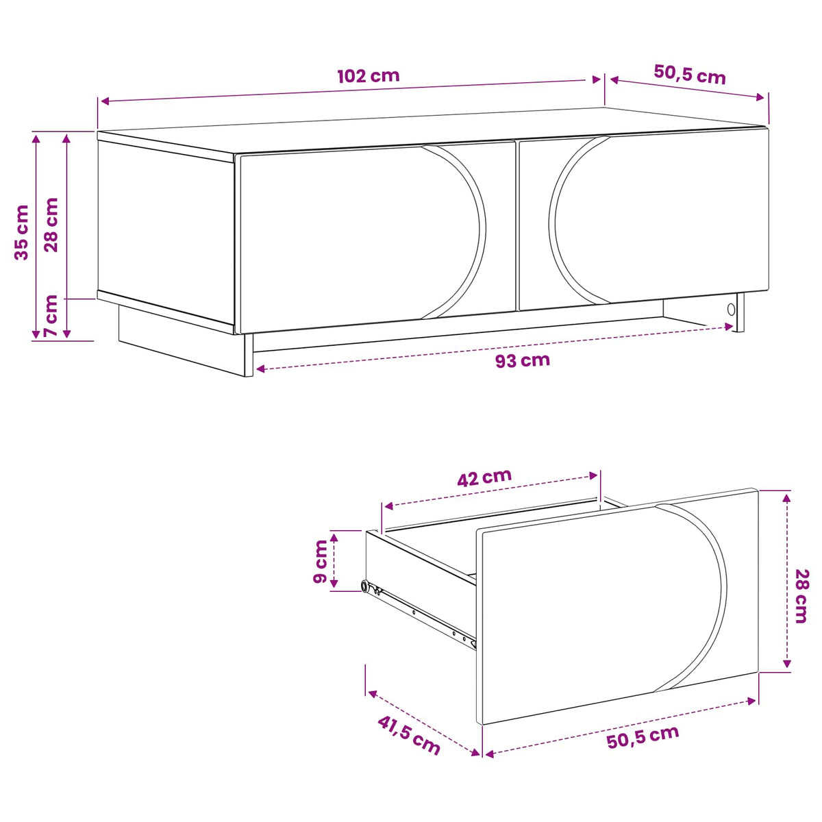 Coffee Table Oak Storage 102x50.5x35cm