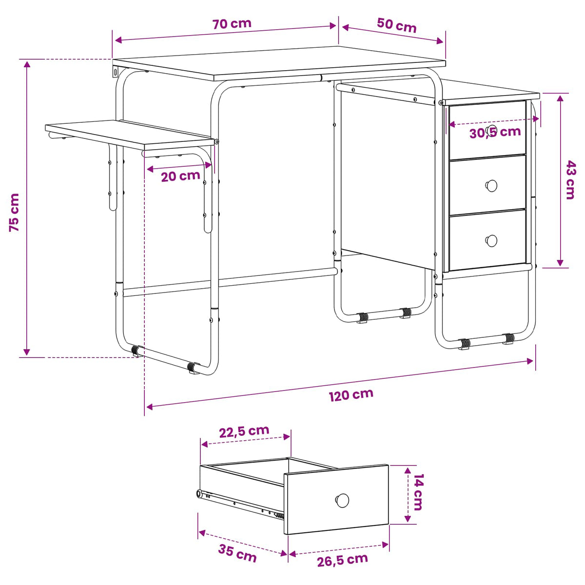 Office Desk With Storage Oak 120x50x75cm
