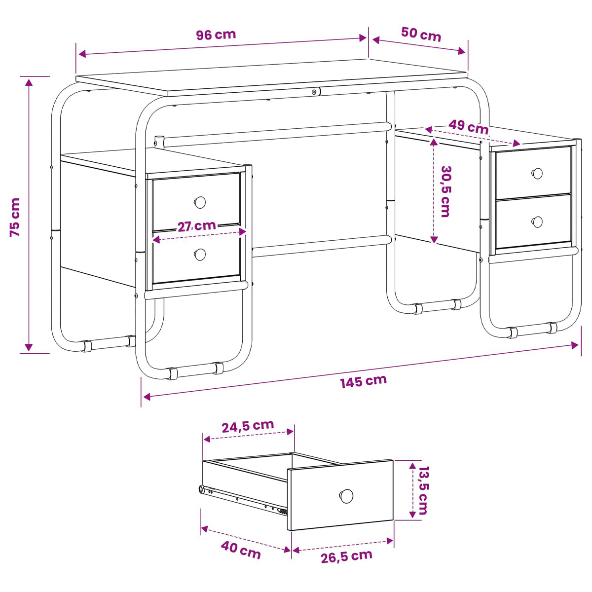 Office Desk Storage Oak 145x50x75cm