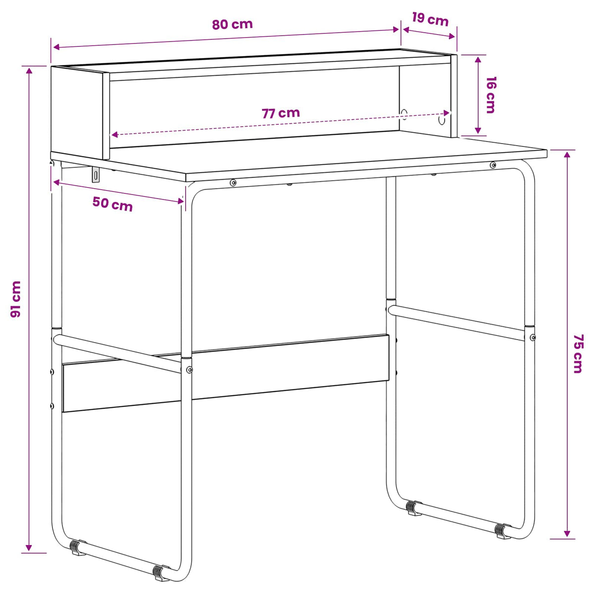 Desk With Storage Black 80x50x91cm