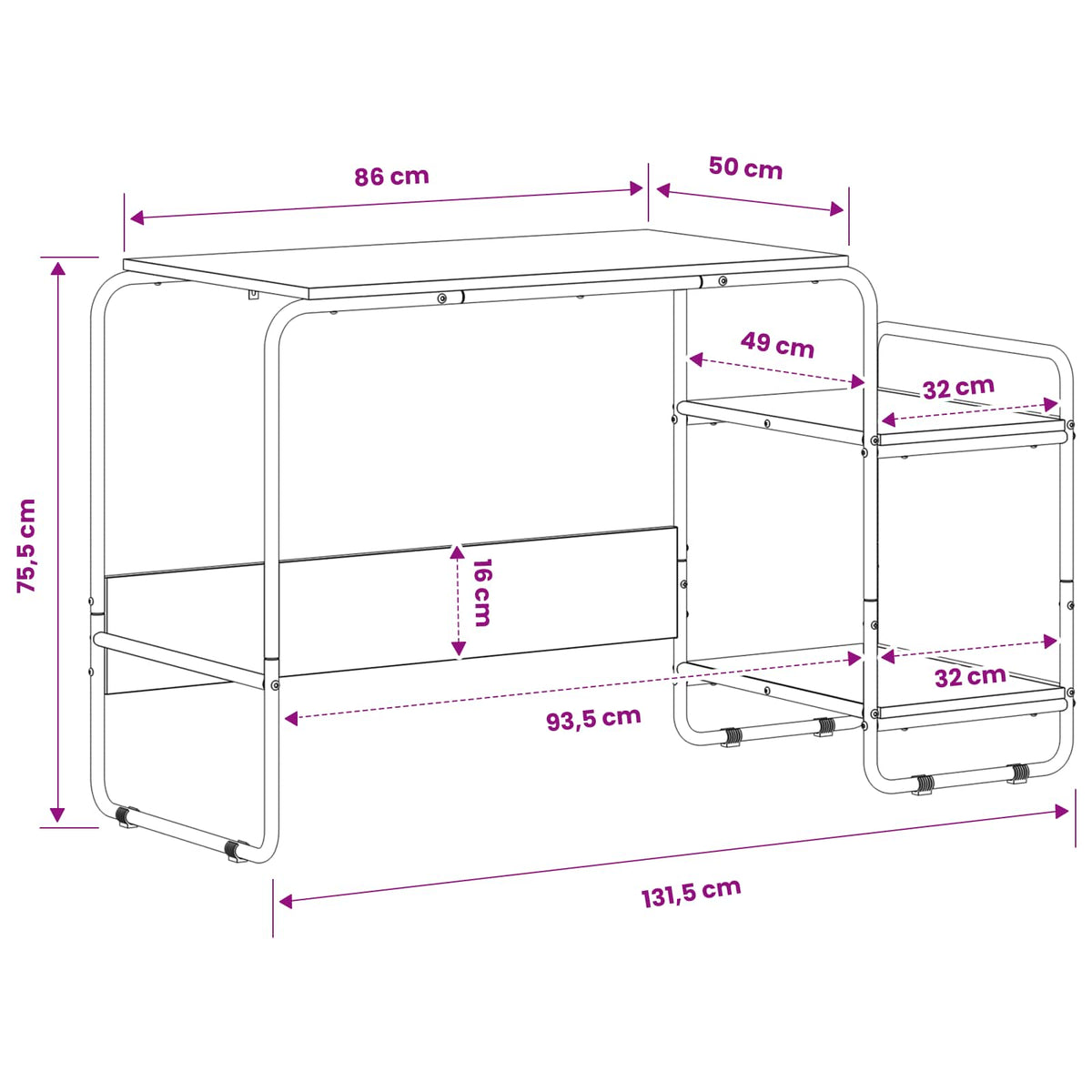 Office Desk Storage Oak 131.5x50x75.5cm