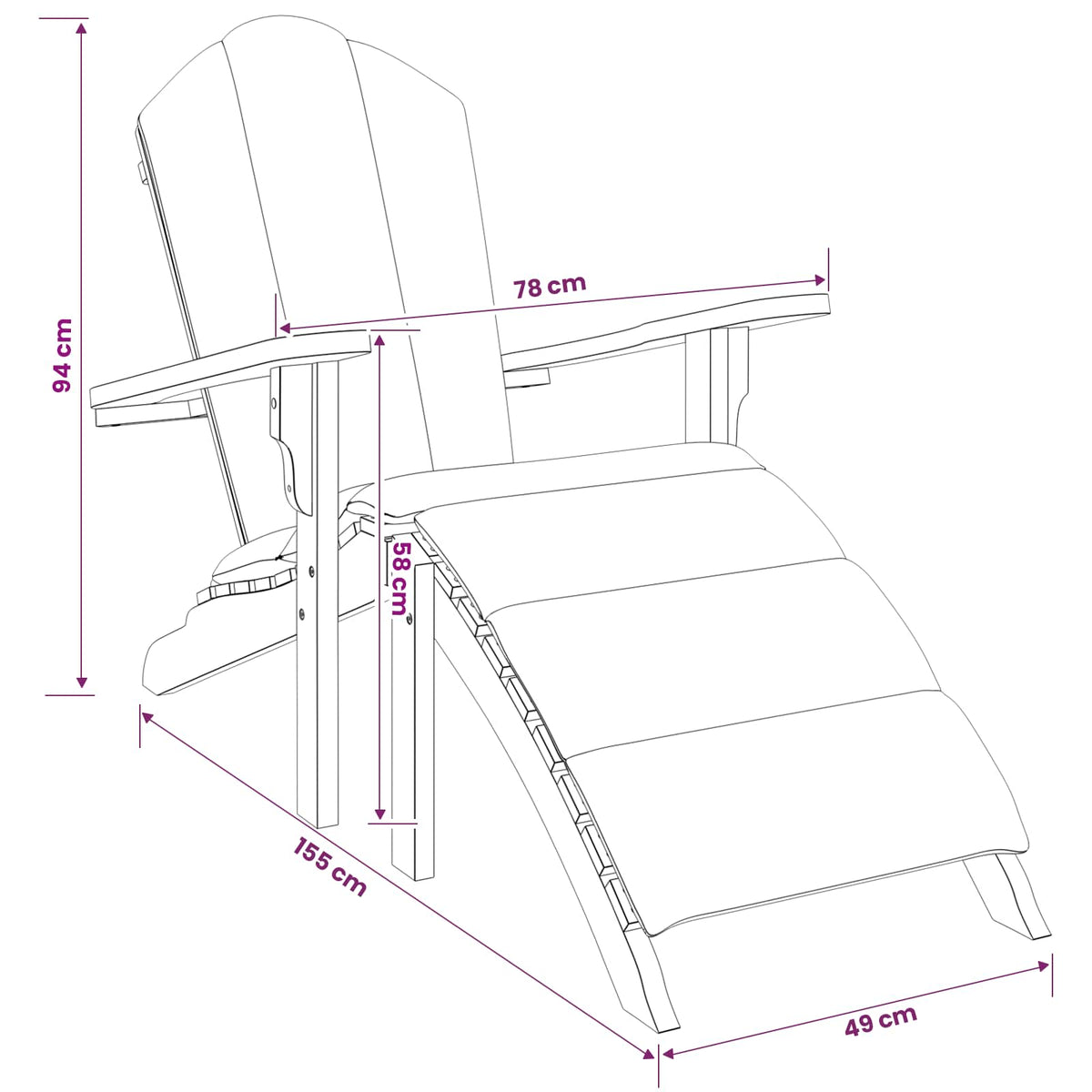 Teak Adirondack Chair Natural 78x155x94cm