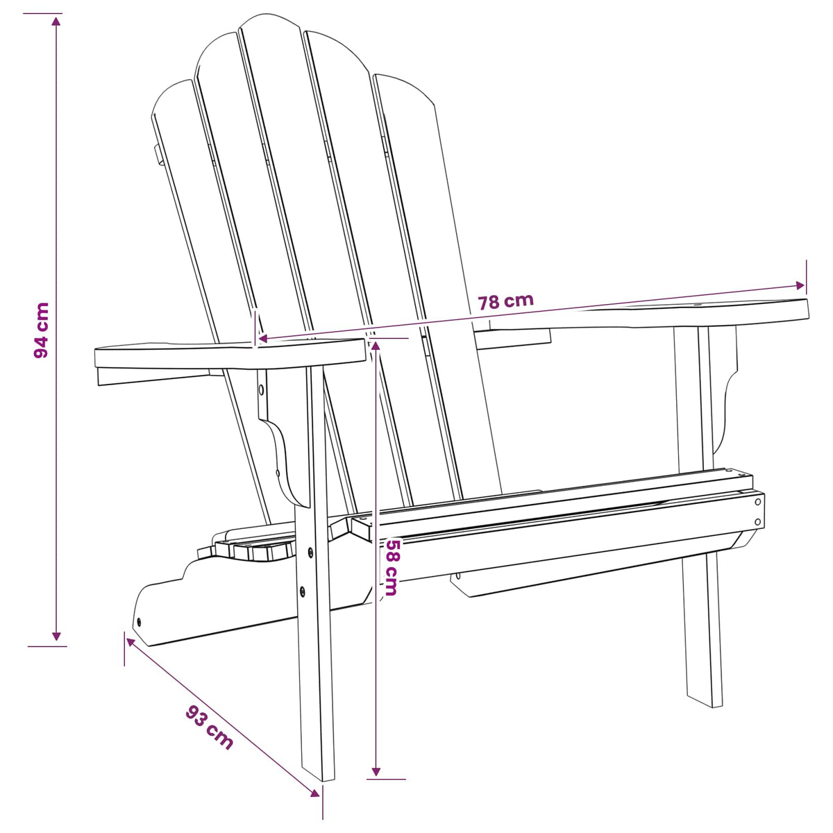 Outdoor Adirondack Chair Natural Timber 78x93x94cm