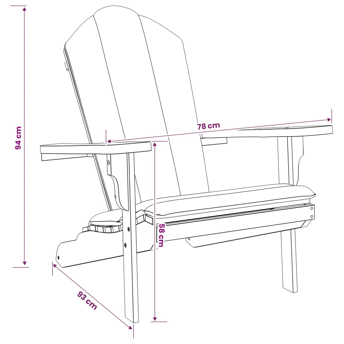 Natural Teak Adirondack Chair Outdoor 78x93x94cm