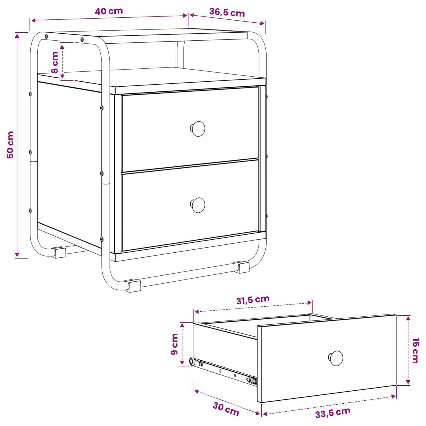 Black Oak Bedside Cabinet 2 Drawer | HomeAndLiving - 10