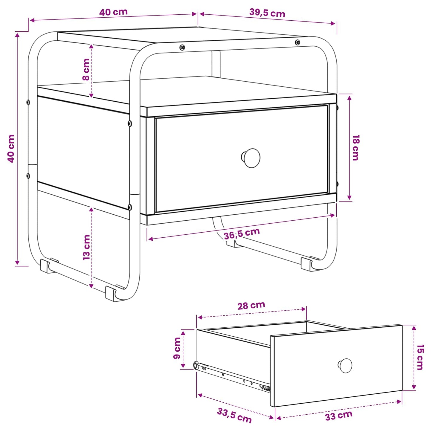 Black Oak Bedside Cabinet Drawer Shelf | HomeAndLiving - 10