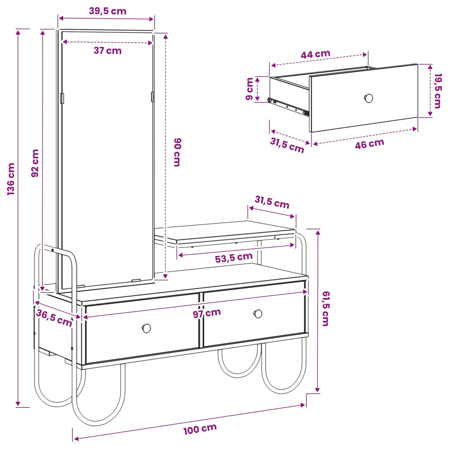Dressing Table Sonoma Oak 2 Drawer Mirror | HomeAndLiving - 10