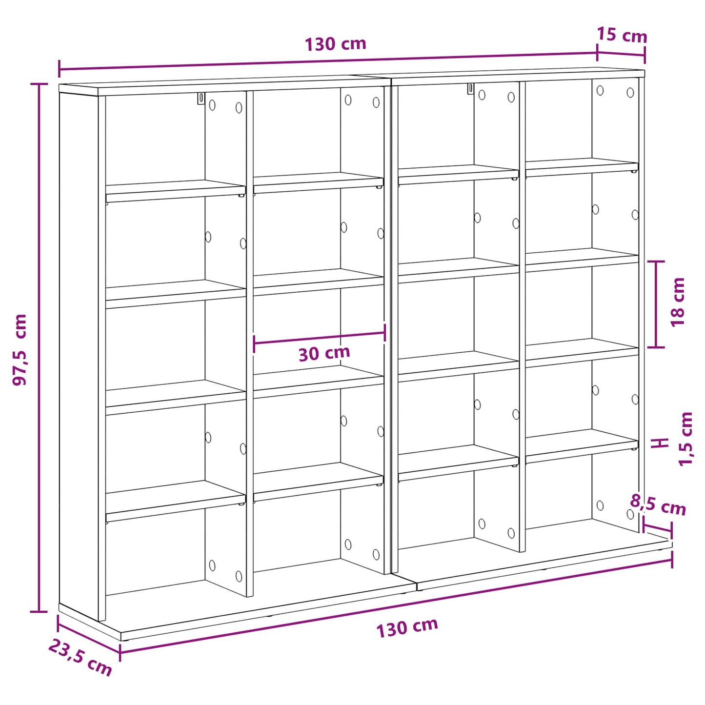 White Media Cabinet Storage 65 cm x 23.5 cm x 97.5 cm