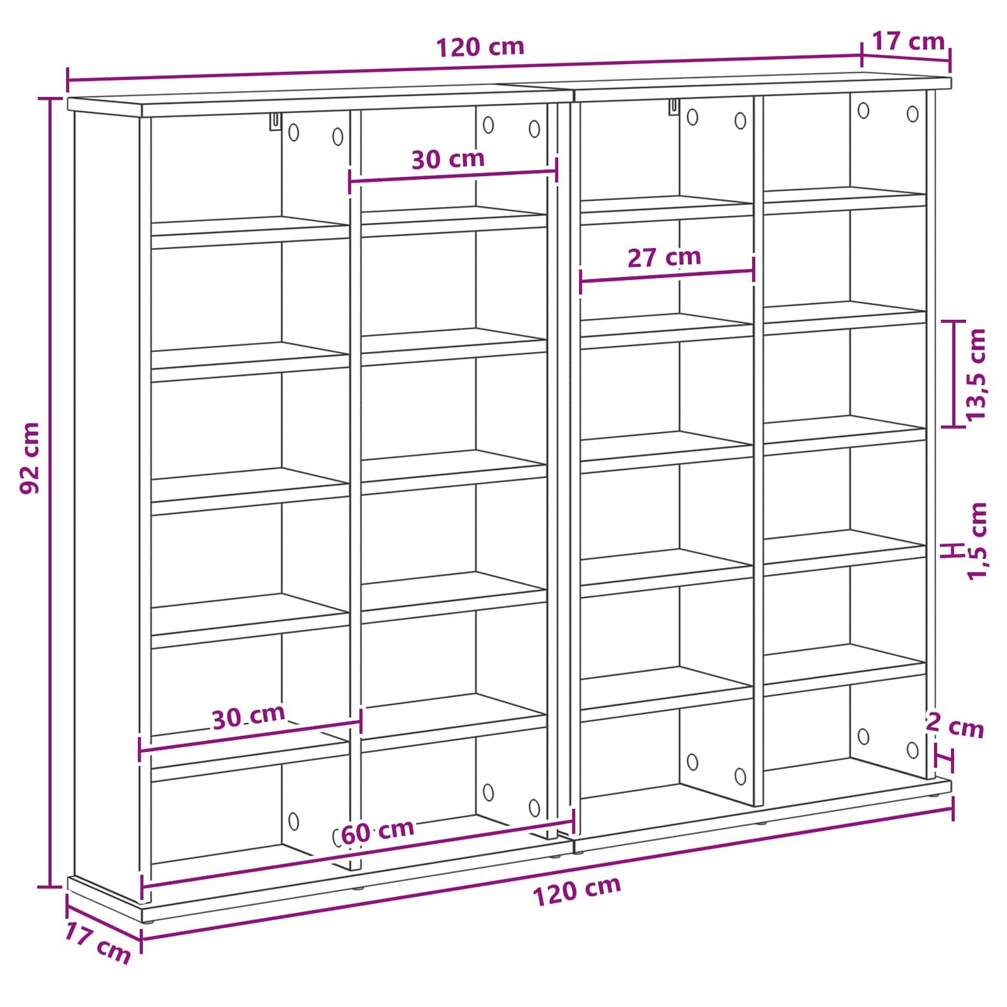 Media Cabinet White Storage 60 cm x 92 cm