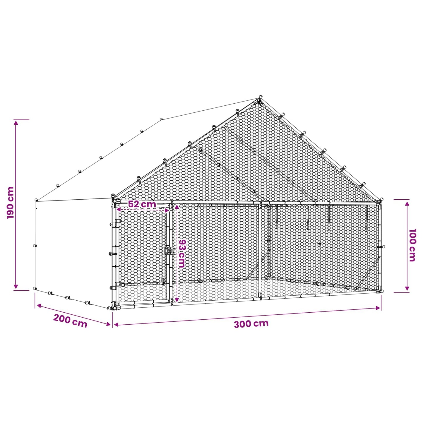 Chicken Coop Silver Galvanised 300 cm x 200 cm x 190 cm