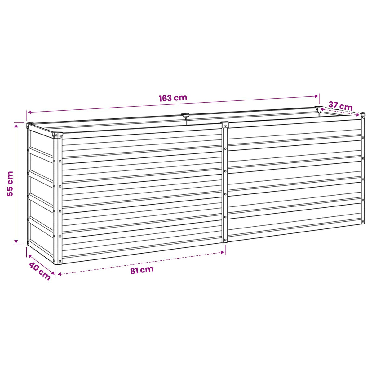 Raised Garden Bed Rusty Steel 160x40x55cm