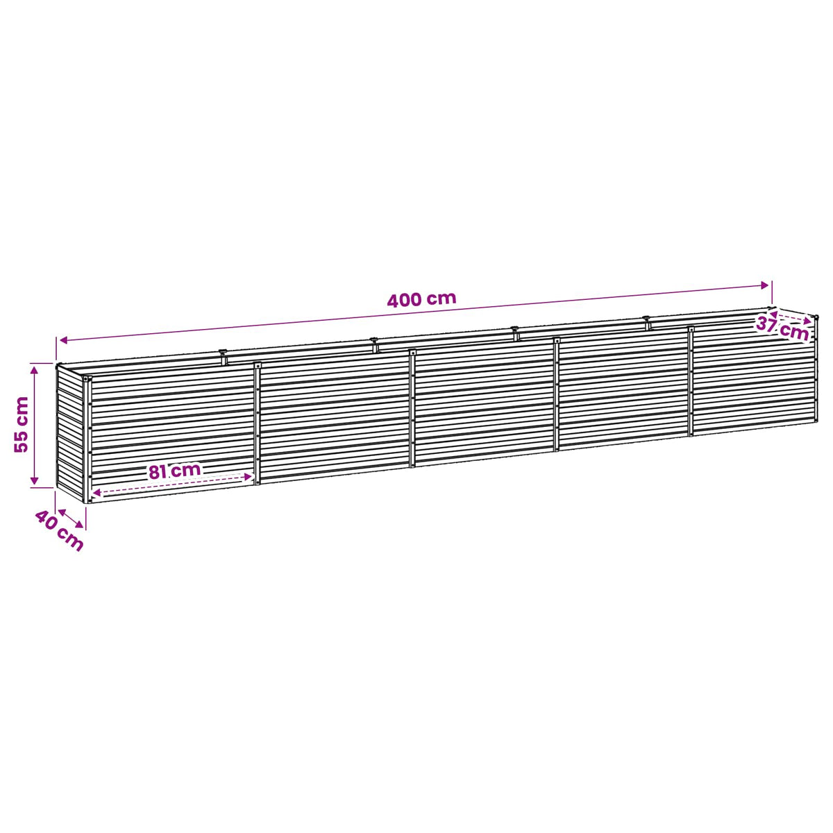 Grey Steel Raised Garden Bed 400x40x55cm