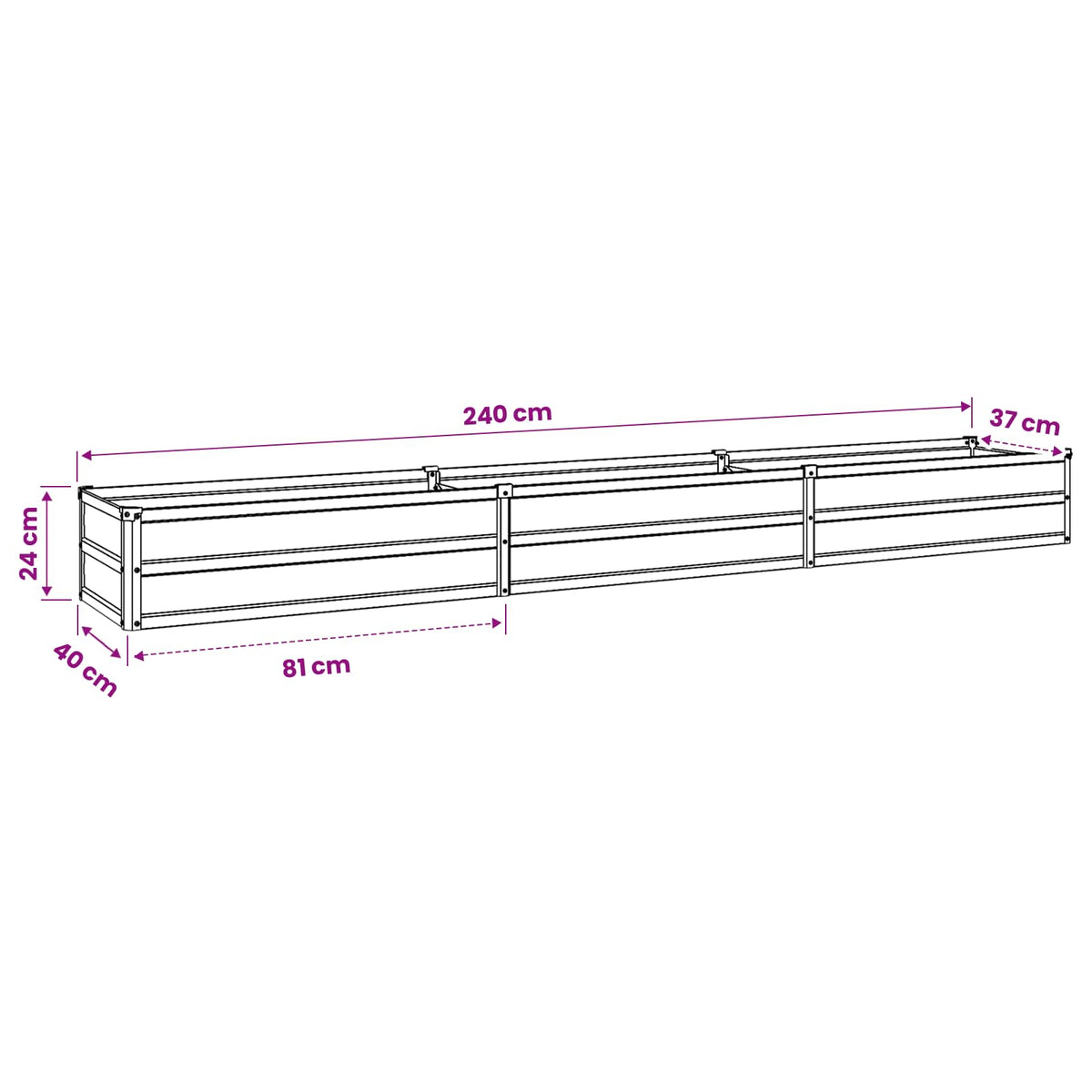 Raised Garden Bed Anthracite Steel 240x40x24cm