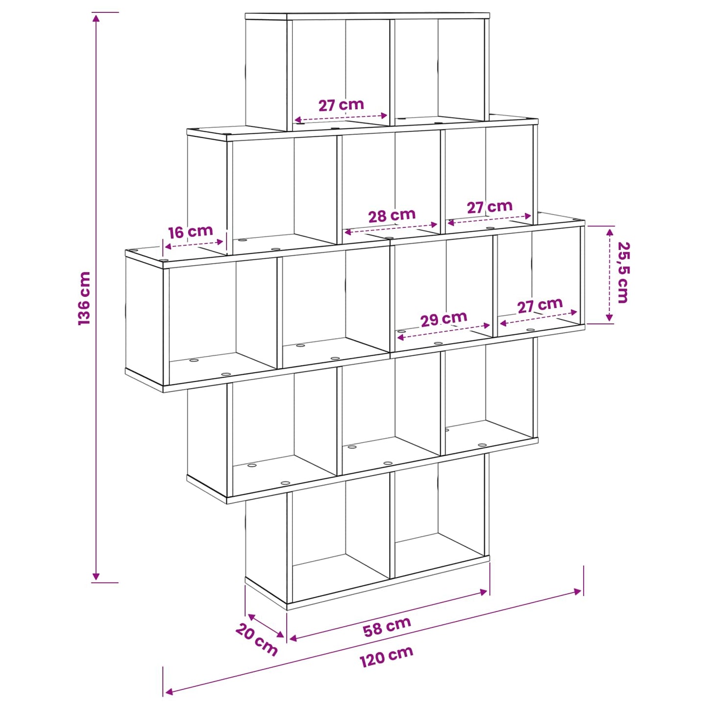 White Wall Shelf 14 Compartments 120cm | HomeAndLiving - 8