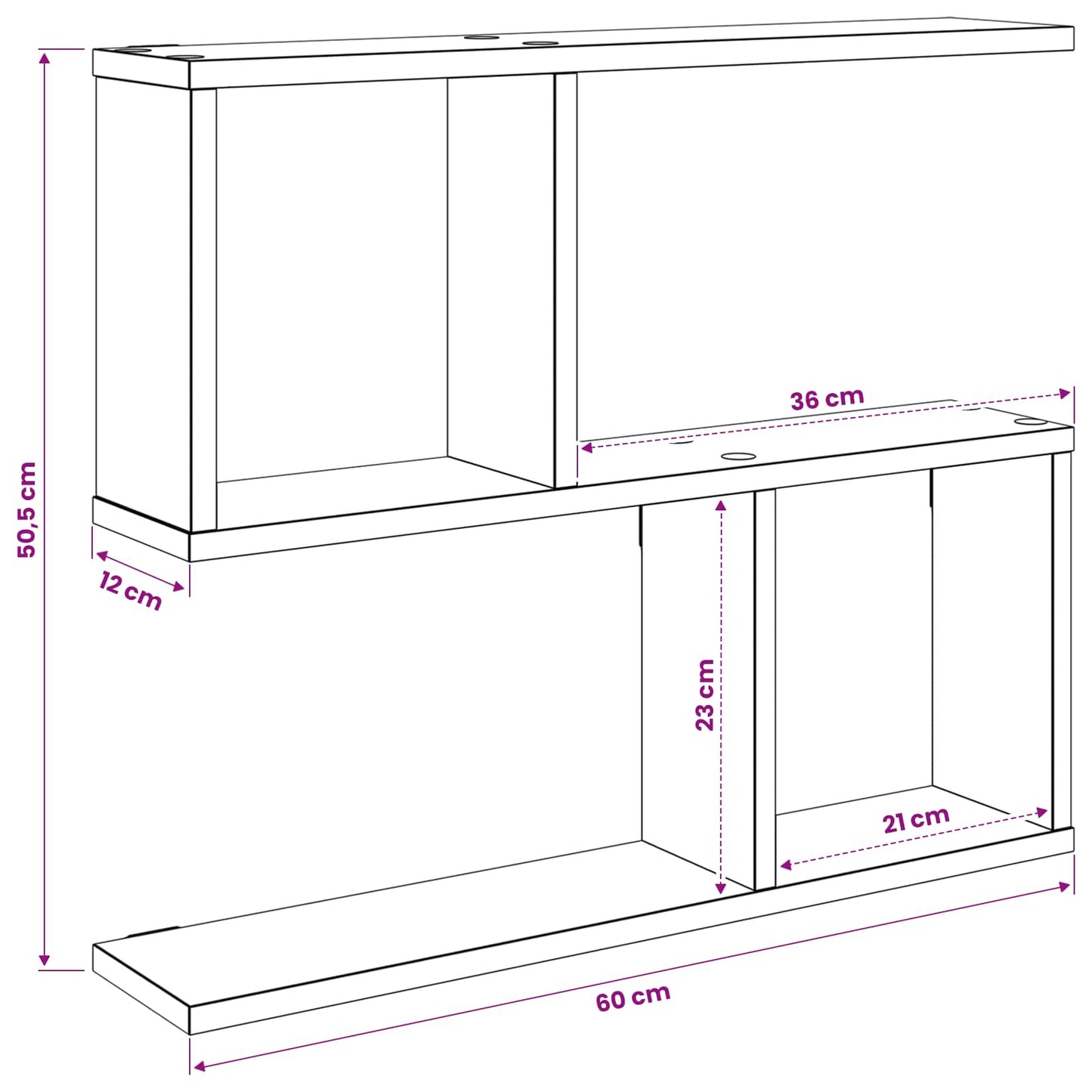 Wall Shelf Sonoma Oak 4 Compartment 60cm | HomeAndLiving - 9