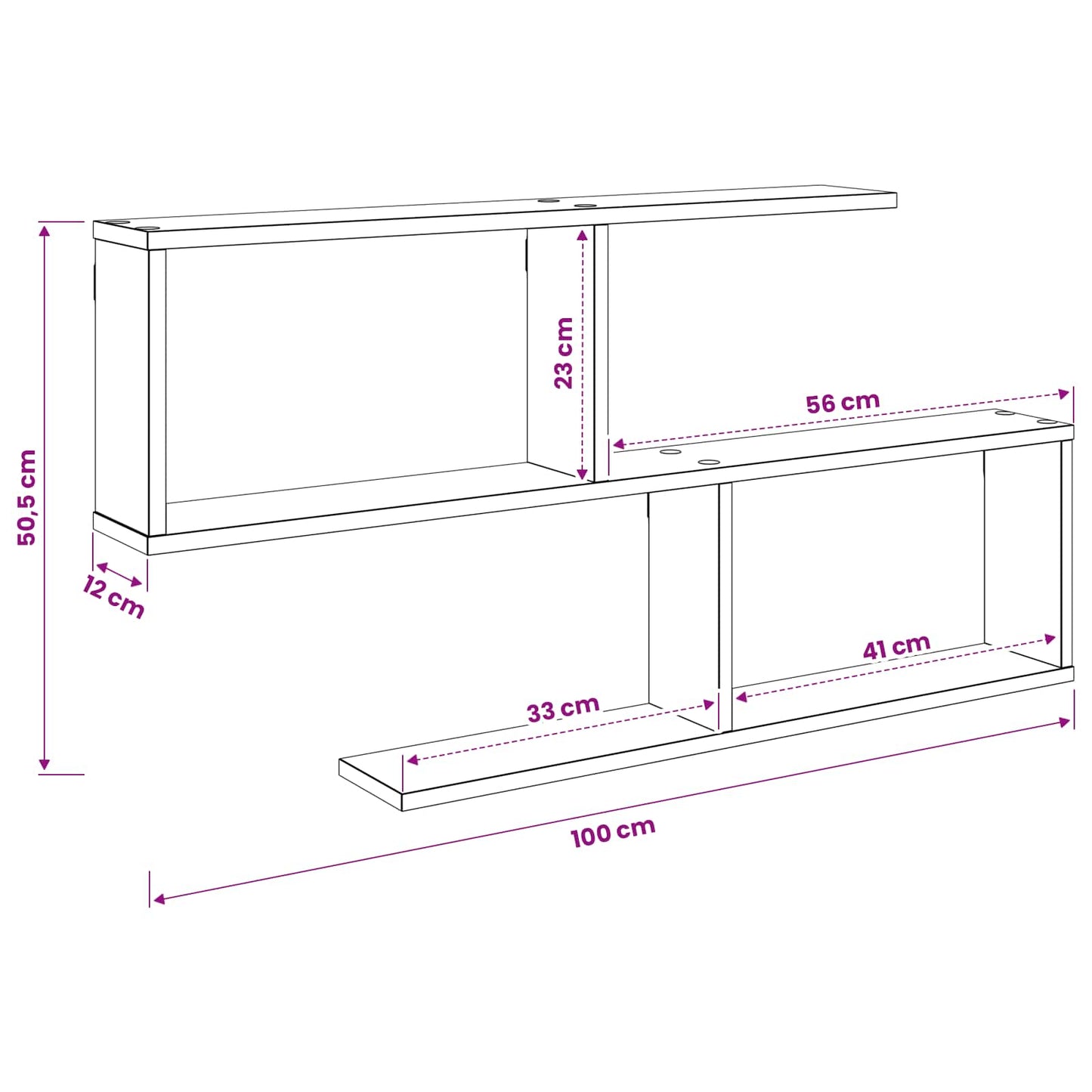 Wall Shelf Sonoma Oak 4 Compartments - 100×12×50.5cm - 9