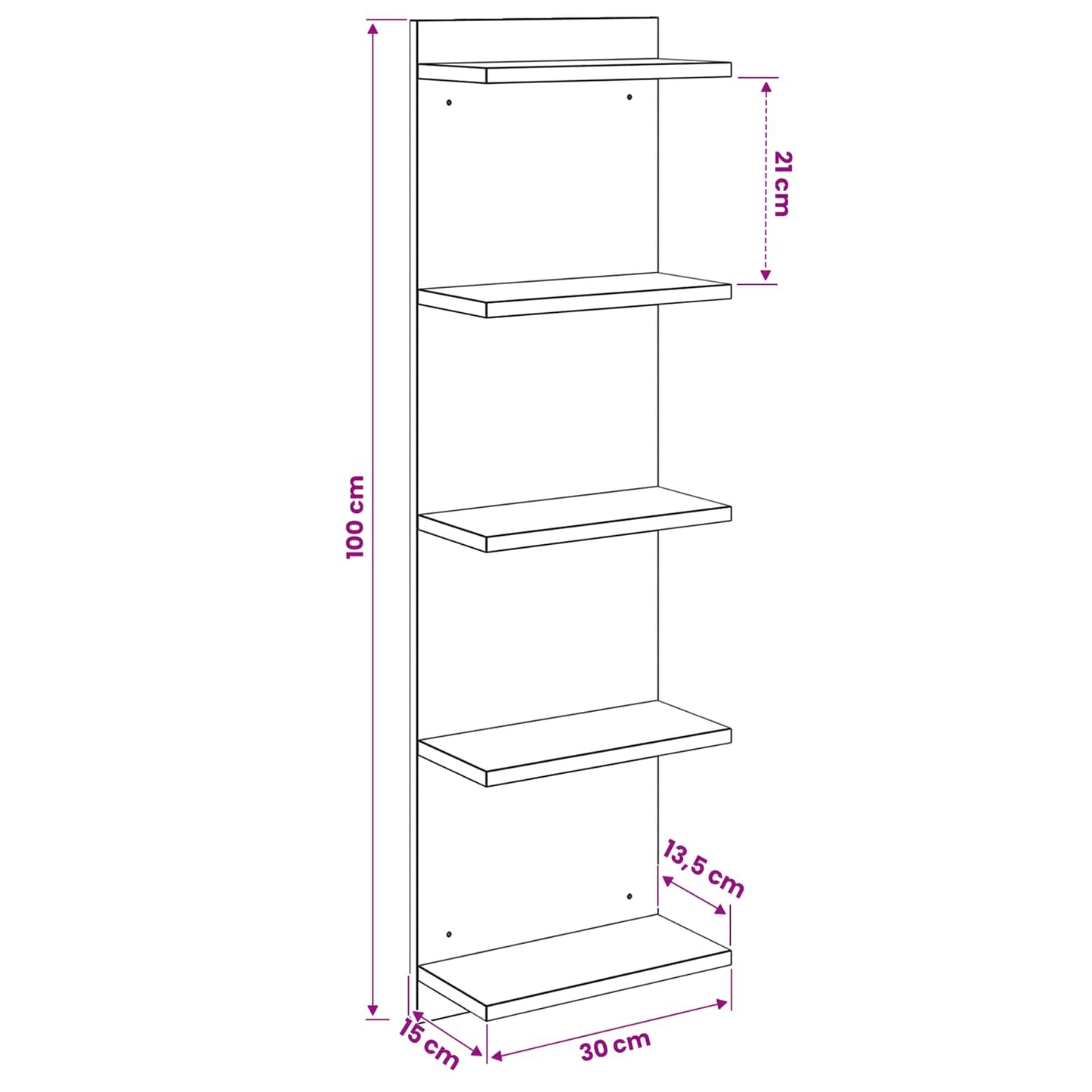 White Wall Shelf Engineered Wood 100cm - 30×15×100cm - 8