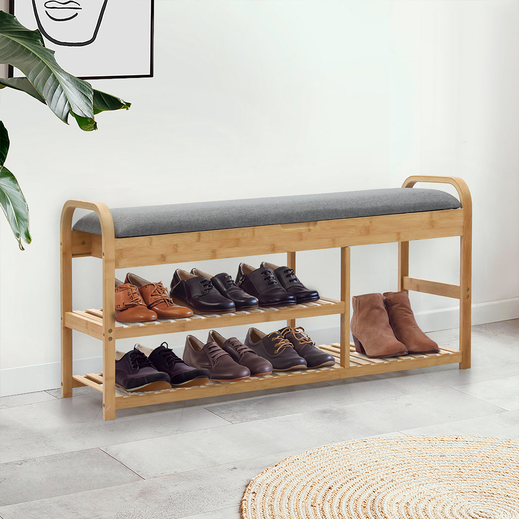 Bamboo Shoe Rack Bench 82.5x30x6cm