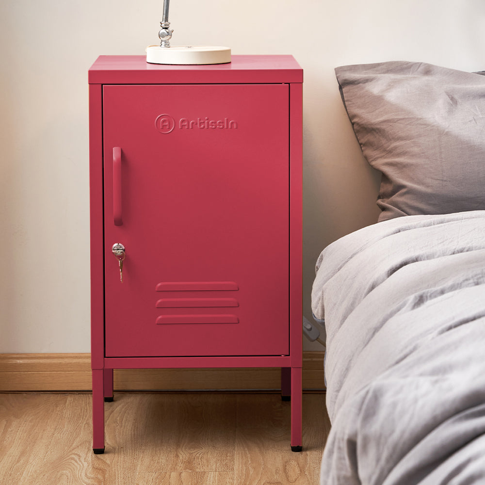 Bedside Table Metal Cabinet - Mini Pink