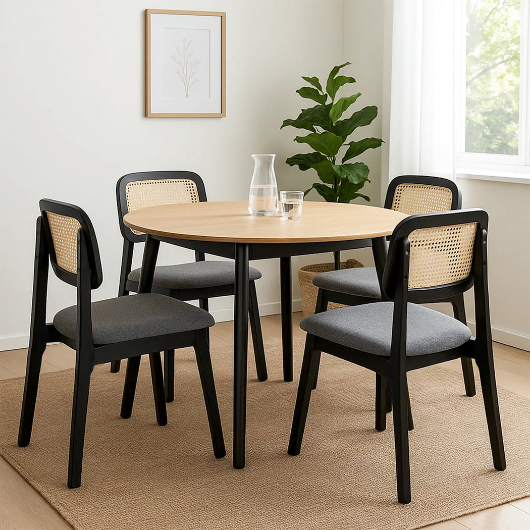 Modern Dining Chair Wood Rattan Armless Black x4 Premium Quality