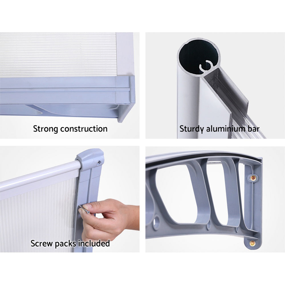 Window Door Awning Canopy 1.5Mx4M Transparent Sheet Grey Plastic Frame