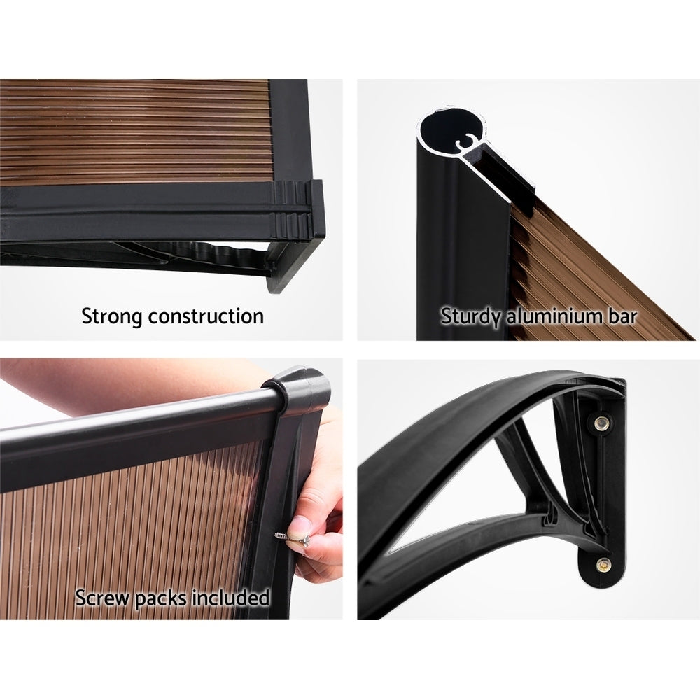 Window Awning Door Canopy 1M X 4M Brown Sheet Black Plastic Frame