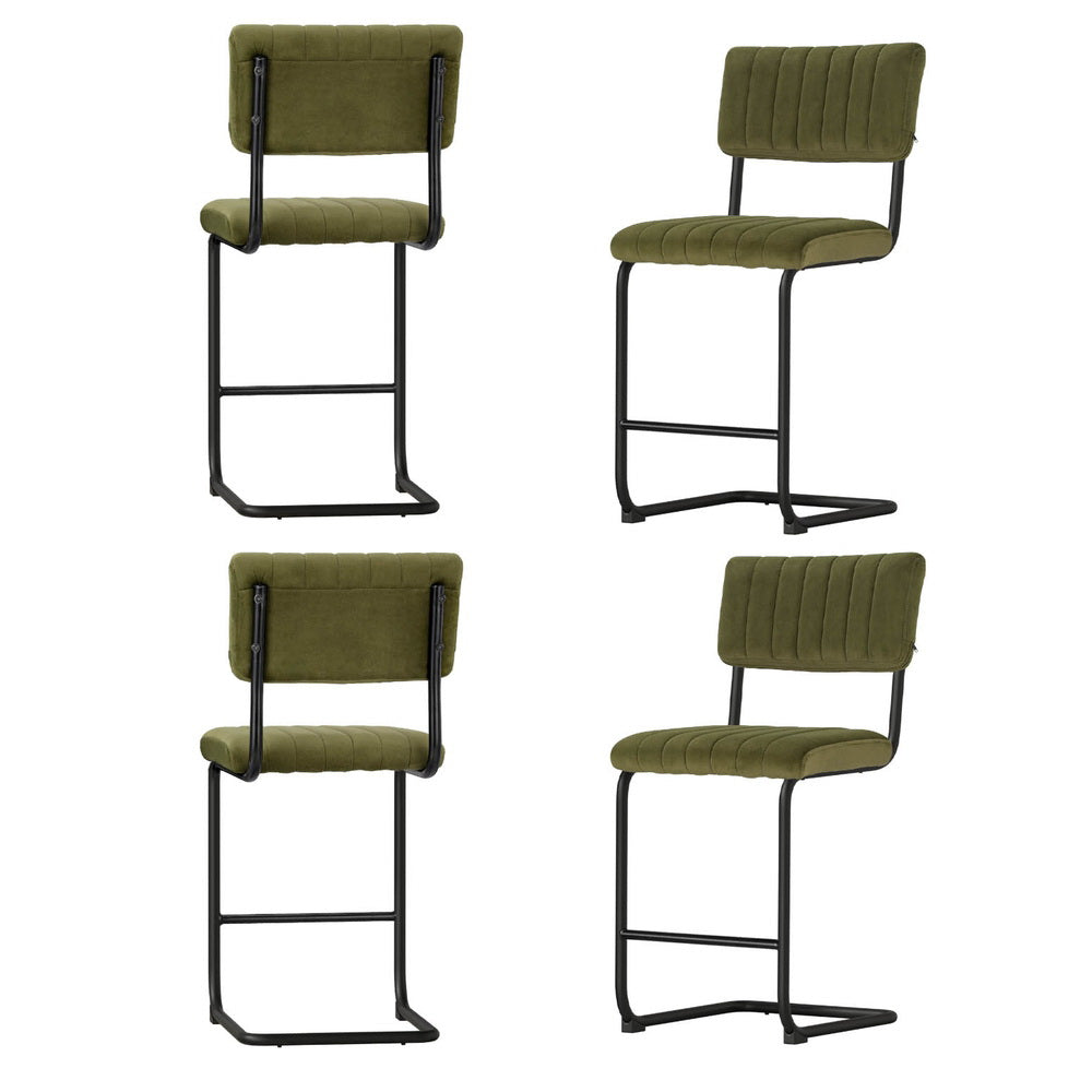 4X Bar Stools Velvet Chairs Green/Grey