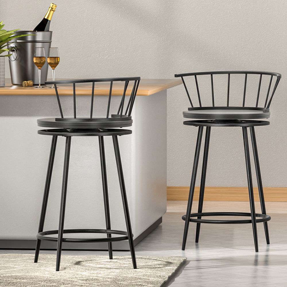 2X Bar Stools Swivel Metal Chairs