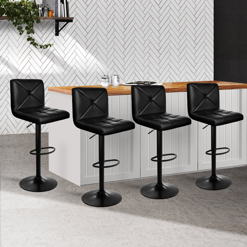4X Bar Stools Gas Lift Leather Chair Black