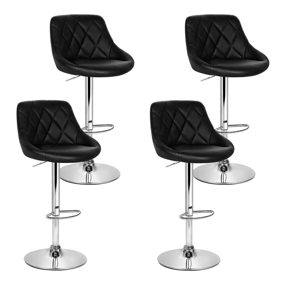 4X Bar Stools Leather Padded Gas Lift Black