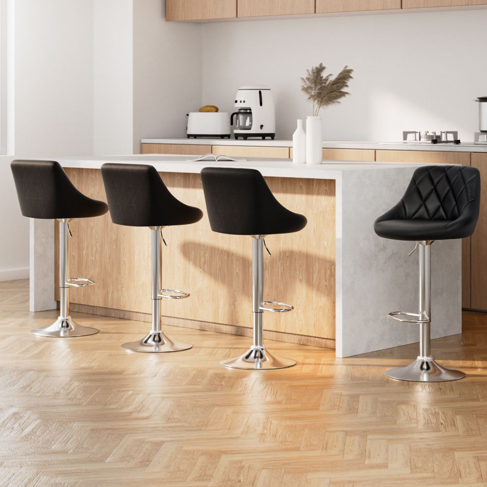 4X Bar Stools Leather Padded Gas Lift Black